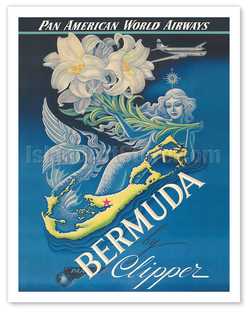 Bermuda by Clipper - Pan American World Airways - Mermaid with