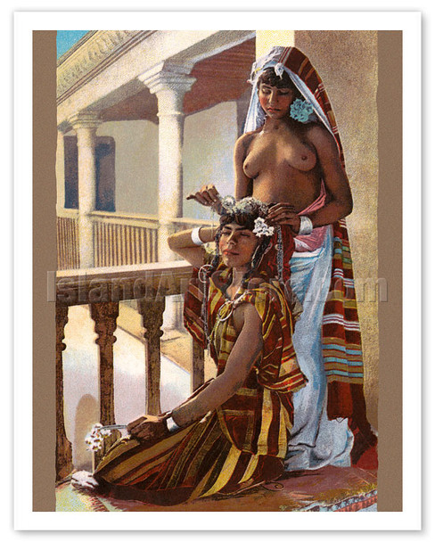 The Dressing (La Toilette) - Classic Vintage Hand-Colored Nude - Exotic Near East Erotica Art