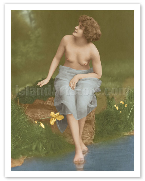 Water Nymph - Classic Vintage French Nude - Hand-Colored Tinted Art - Poster by NPG - Neue Photographische Gesellschaft Studio