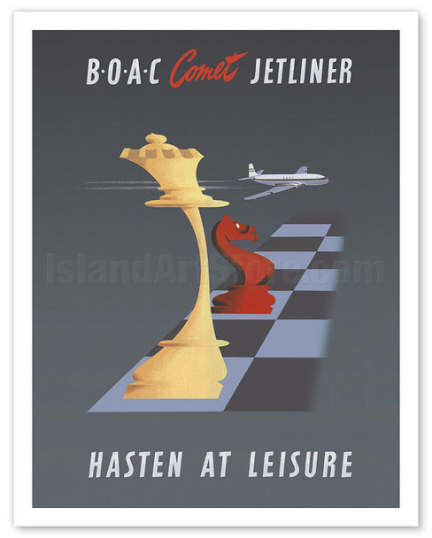 Comet Jetliner - Hasten at Leisure - BOAC (British Overseas Airways Corporation) - c. 1952 - Poster by Kenneth Bromfield