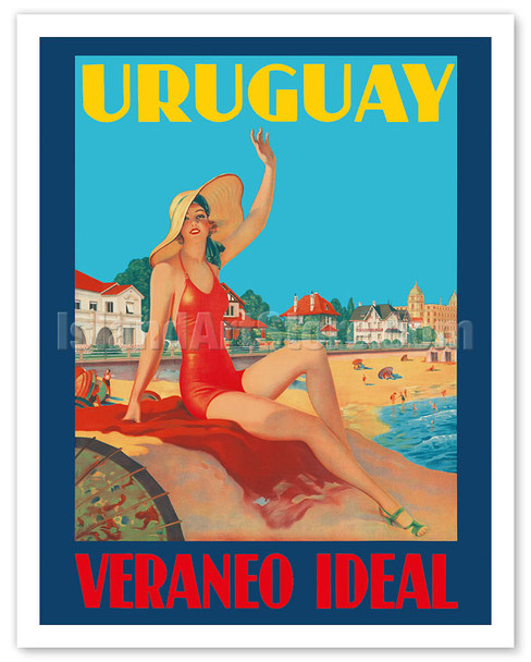 Uruguay - Ideal Summer (Veraneo Ideal) - Montevideo Beach Bathing Beauty - c. 1930's - Vintage Travel Poster