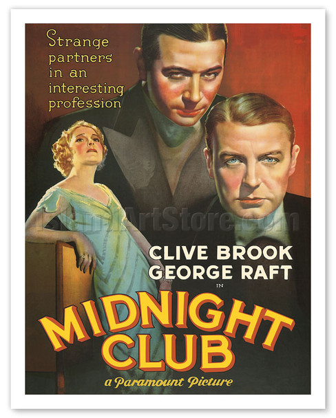 Midnight Club - Starring Clive Brook, George Raft, Helen Vinson - c. 1933 - Vintage Movie Poster