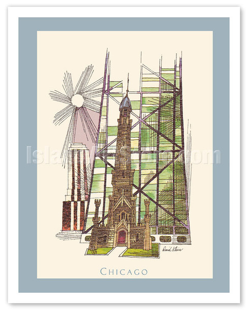 Chicago, Illinois - Water Tower - c. 1960's - Poster by David Klein