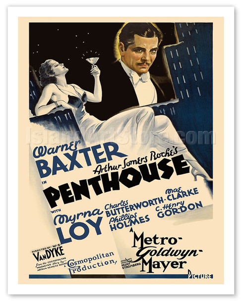 Penthouse - Starring Warner Baxter & Myrna Loy - Directed by W.S. Van Dyke - c. 1933 - Vintage Movie Poster