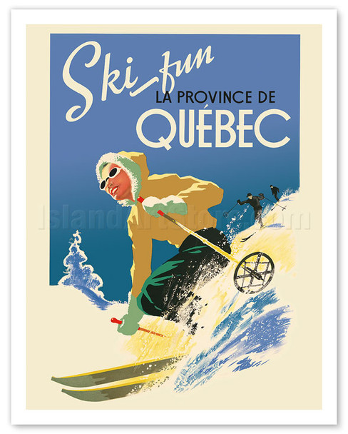 Quebec, Canada - Ski Fun in the Provence of Quebec (La Province de Québec) - c. 1930 - Vintage Travel Poster