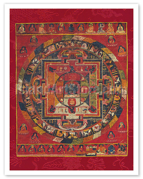 Mandela of Vajrabhairava - Buddhist Tantric Deity - Vintage Tibetan Thangka Buddhist Painting