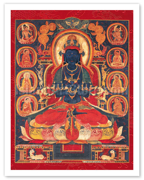 The Primordial Buddha Vajradhara - Tibet, 15th Century - Vintage Tibetan Thangka Buddhist Painting