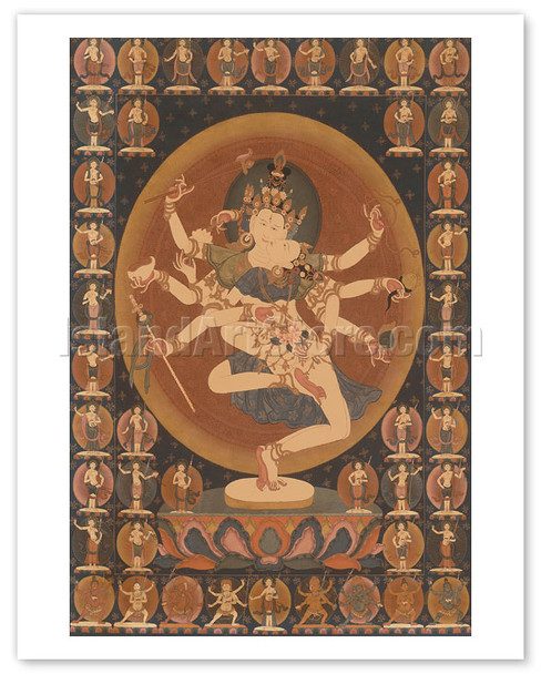 Vajrasattva In The World Of The Deities - Tantric Buddhist Deity - Vintage Tibetan Thangka Buddhist Painting