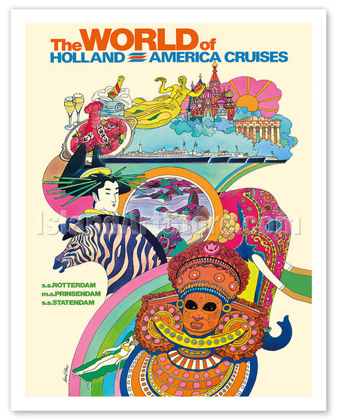The World of Holland America Cruises - S.S. Rotterdam, Prinsendam - c. 1974 - Poster by David Klein