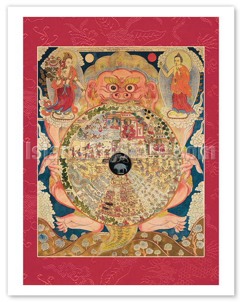 The Wheel of Existance (Bhavacakra) - Vintage Tibetan Thangka Buddhist Painting