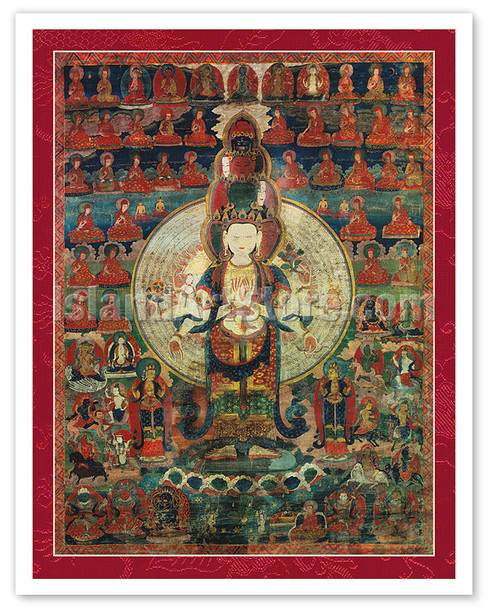 Avalokiteshvara in the Tradition of Shri Lakshmi - Tantric Buddhist Deity - Vintage Tibetan Thangka Buddhist Painting