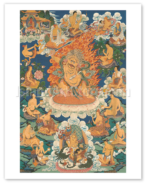 Yellow Jambhala, Wealth God - Vintage Tibetan Thangka Buddhist Painting