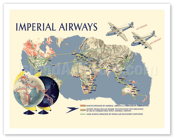 Imperial Airways - World Route Map - c. 1937 - Poster by James Gardner