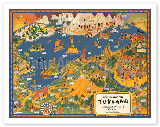 The Guide to Toyland - Children's Fairy Tales - c. 1940 - Vintage Kids Pictorial Map