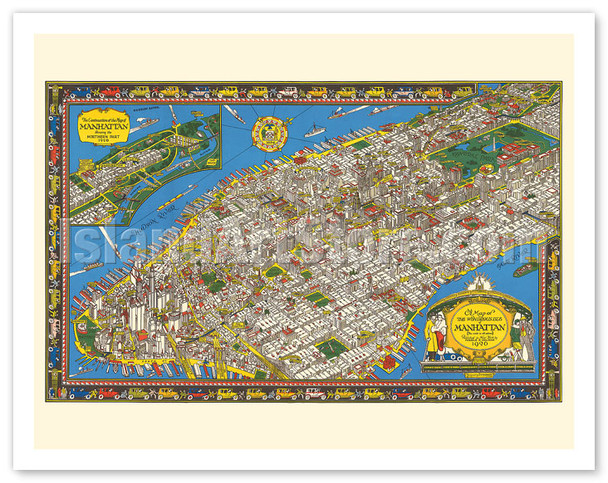 Wondrous Isle of Manhattan, New York - Pictorial Map - c. 1926 - Poster by Charles Vernon Farrow