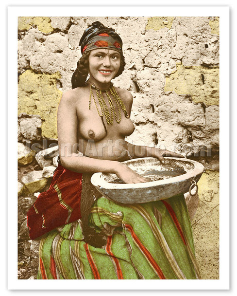 Exotic Young Moorish Girl with Tattoos - c. 1920's - Poster by Vintage Hand-colored Photograph