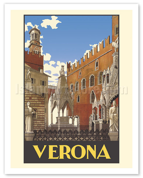 Verona, Italy - Piazza delle Erbe Square - c. 1938 - Vintage Travel Poster