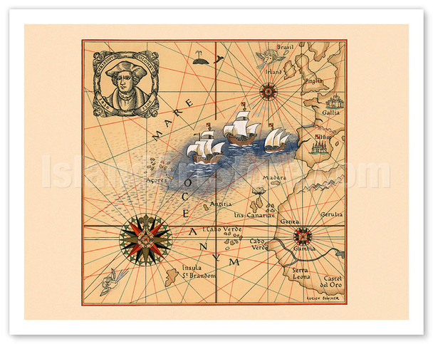 Christopher Colombus 1436-1506 - Trans-Atlantic Map - c. 1927 - Poster by Lucien Boucher (Renluc)
