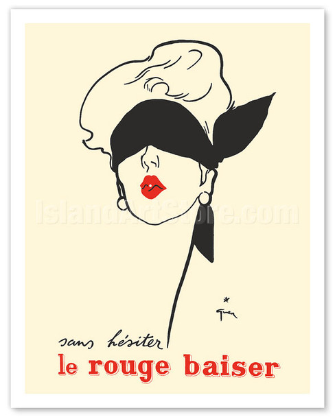 Without Hesitation Red Lipstick (Sans Hésiter Le Rouge Baiser) - Paris - Paul Baudecroux - c. 1949 - Poster by René Gruau