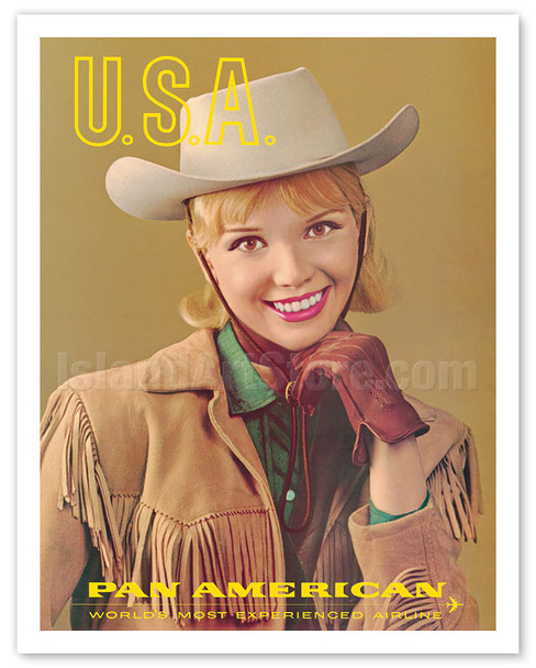 USA - Smiling Cowgirl - Pan American World Airways - c. 1970's