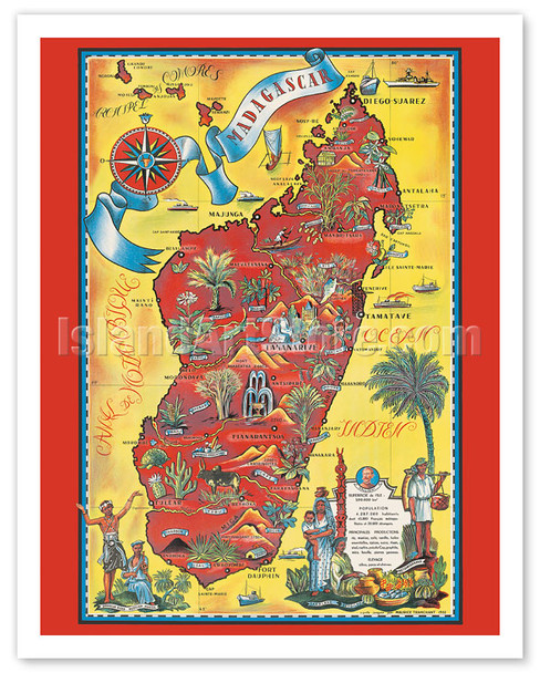 Madagascar - Map - Africa Island - Vintage Pictorial Map c.1952 - Poster by Maurice Tranchant