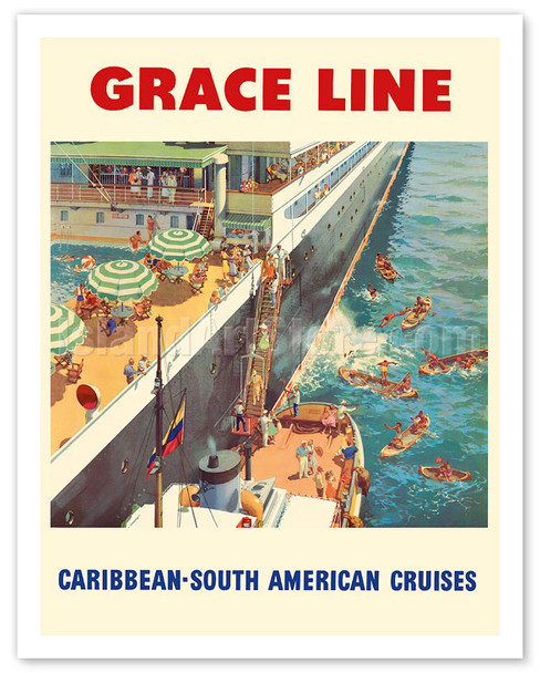 Caribbean - South American Cruises - Grace Line - Natives Diving for Coins - Poster by Carl G. Evers