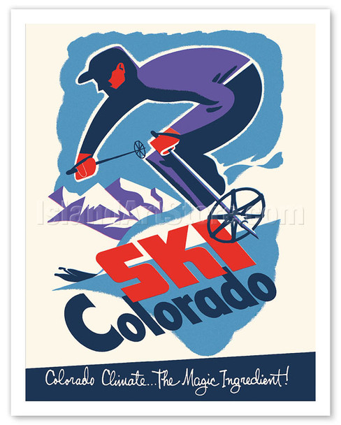 Ski Colorado - Colorado Climate... The Magic Ingredient - Downhill Skier - c.1955 - Vintage Travel Poster