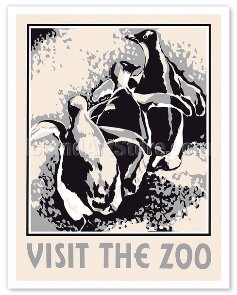 Visit the Zoo - Three Penguins - WPA Federal Art Project - Poster by Louise Welsh
