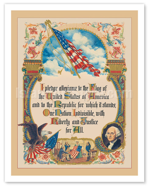 Original American Pledge of Allegiance - One Nation Indivisible Version - c. 1940's - Poster by Joseph Rosen - A.E. Hilton
