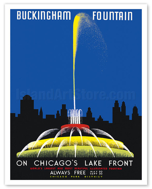 Buckingham Fountain on Chicago’s Lake Front - WPA Federal Art Project - c. 1939 - Poster by John Buczak