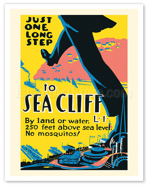 Just One Long Step to Sea Cliff Long Island - New York World's Fair - WPA Federal Art Project - Vintage Travel Poster