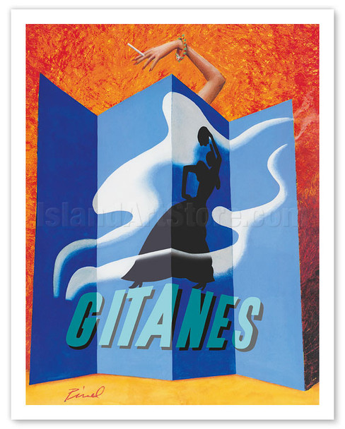 Gitanes French Brand Cigarettes - Lady with Cigarette - c. 1970's - Poster by Pinel