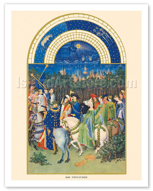 May: Town of Riom - Book of Hours (Très Riches Heures) - c. 1400's - Poster by Limbourg Brothers