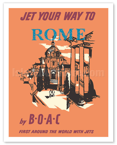 Rome, Italy - St. Peter’s Basilica - BOAC (British Overseas Airways Corporation) - c. 1957 - Vintage Airline Travel Poster