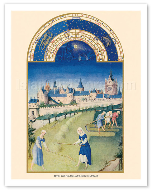 June: Palace & Sainte-Chapelle - Book of Hours (Très Riches Heures) - c. 1400's