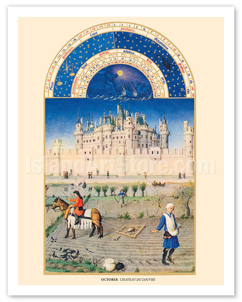 October: Louvre Castle - Book of Hours (Très Riches Heures) - c. 1400's - Poster by Limbourg Brothers