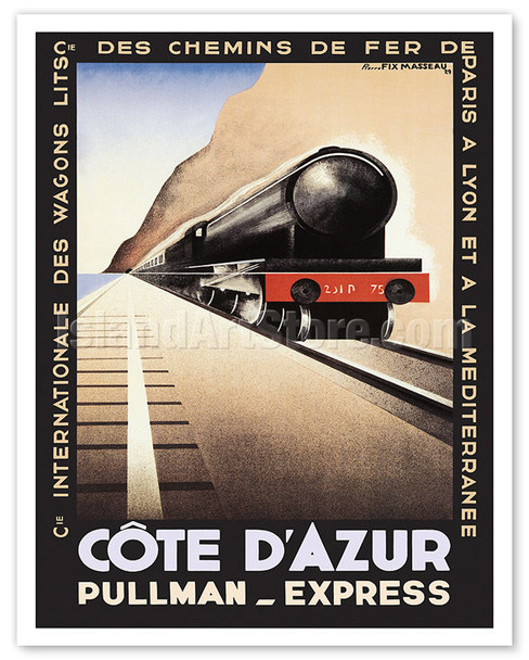 Côte D’Azur France - Pullman Express - PLM French Railways - c. 1929 - Poster by Pierre Fix-Masseau