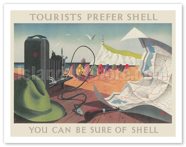 Tourists Prefer Shell (Motor Oil) - Shell-Mex and BP Ltd - c. 1936 - Poster by Tristram Hillier