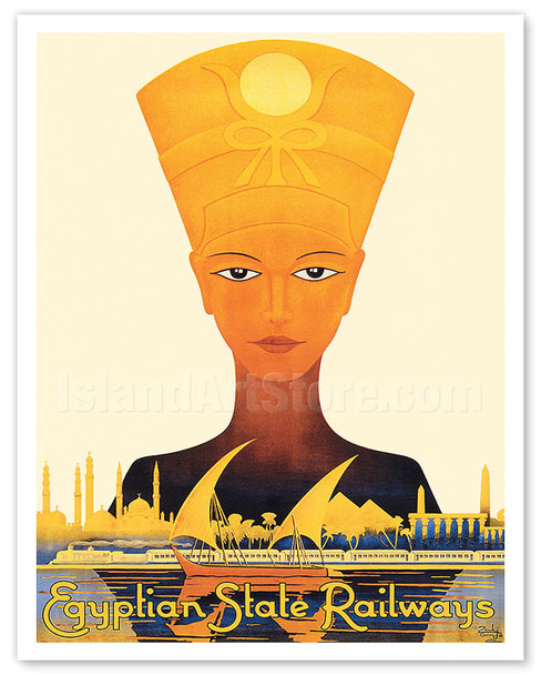 Alezandria to Cairo - Egyptian State Railways - Queen Nefertiti - c. 1938 - Poster by Zakj