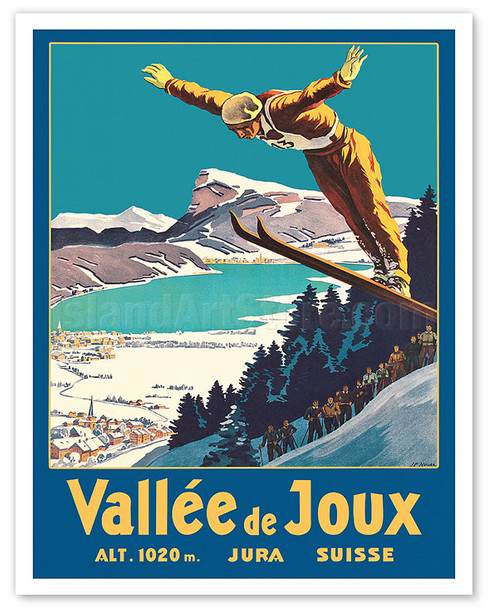 Vallée de Joux, Switzerland - Swiss Jura Mountains Ski Jumping - c. 1930's - Poster by Johannes Emil Müller
