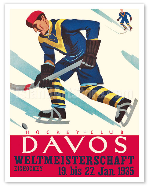 Davos Switzerland - Ice Hockey World Championship - c. 1935 - Poster by Willy Trapp