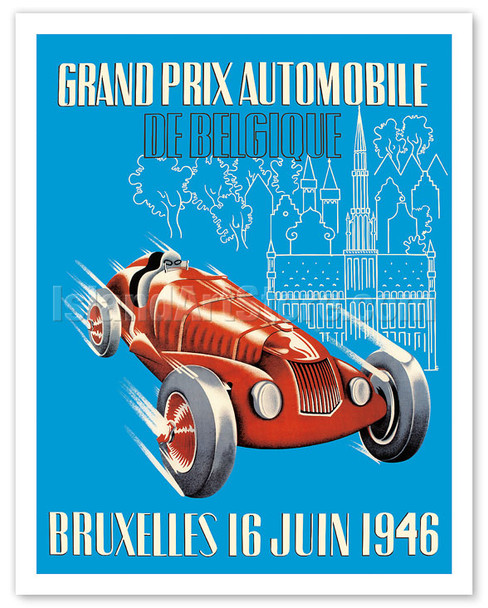 1946 Belgian Grand Prix - Brussels, Belgium - Formula One Auto Racing - Vintage Car Racing Poster