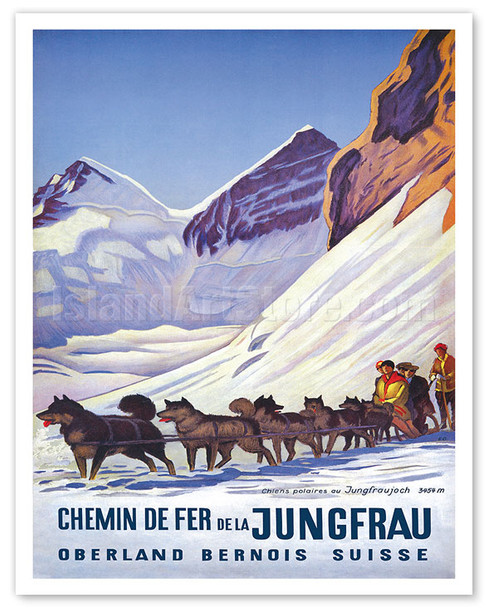 Jungfrau Railway Switzerland - Bernese Alps - Dog Sled Huskies - c. 1925 - Poster by Emil Cardinaux