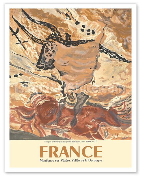 Cave of Lascaux (Grotte de Lascaux) - Montignac, France - c. 1960's - Vintage Travel Poster