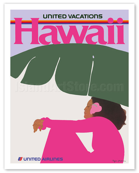 Hawaii - Lady in Pink - United Air Lines - c. 1970's - Poster by Pegge Hopper