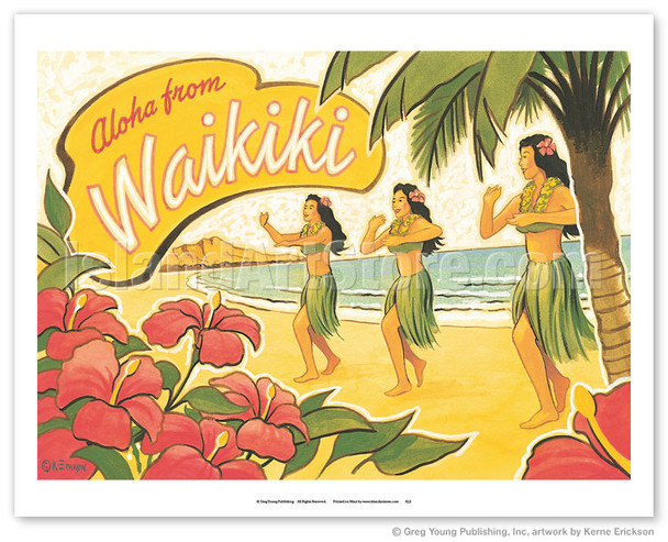 Aloha from Waikiki - Hawaii Hula Dancers - Poster by Kerne Erickson