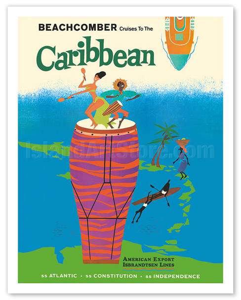 Caribbean Islands - Beachcomber Cruises - Calypso Dancers - c. 1964 - Vintage Travel Poster