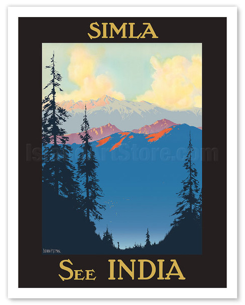 Simla - See India - Himalayas Mountains At Sunset - c. 1940's - Poster by Hal Bevan-Petman