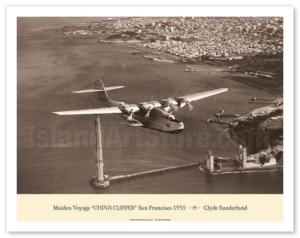 Maiden Voyage of the "China Clipper" (Martin M-130) - San Francisco, Nov. 1935 - Pan American Airways - Poster by Clyde Sunderland
