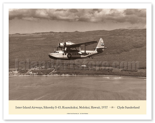 Baby Clipper (Sikorsky S-43) - Kaunakakai, Molokai, Hawaii, 1937 - Inter-Island Airways - Poster by Clyde Sunderland